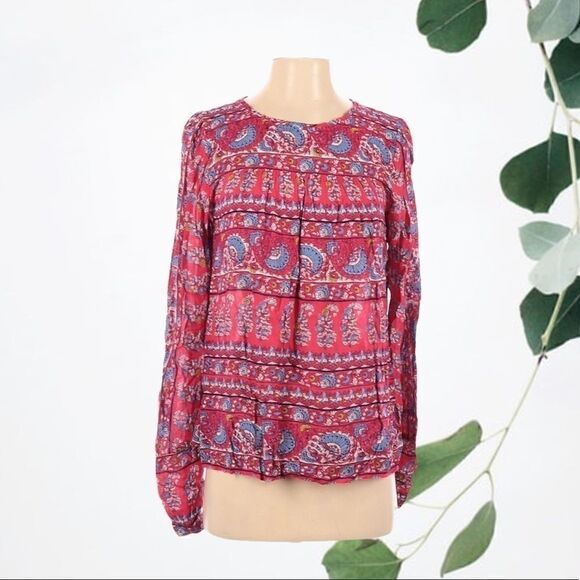 ANN TAYLOR LOFT BOHO LONG SLEEVE PAISLEY BLOUSE TOP SIZE MEDIUM PETITE - Picture 4 of 4